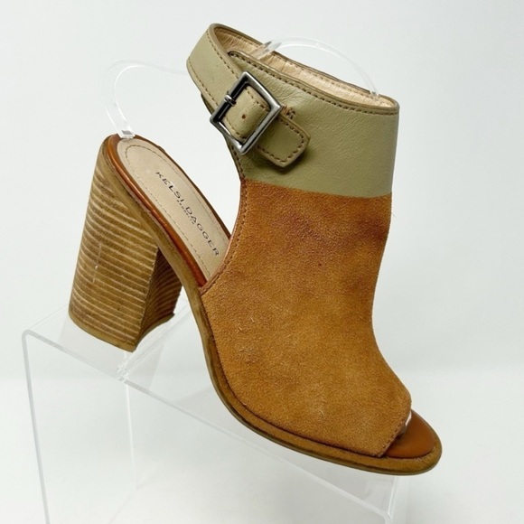 Anthropologie Kelsi Dagger Tan Leather Slingback Stacked Heel Sandals Size 8 - Picture 1 of 11